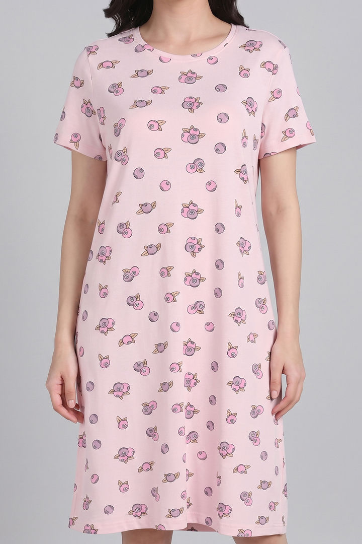 Zivame Farm Lore Knit Cotton Knee Length Nightdress - Light Pink — image 5